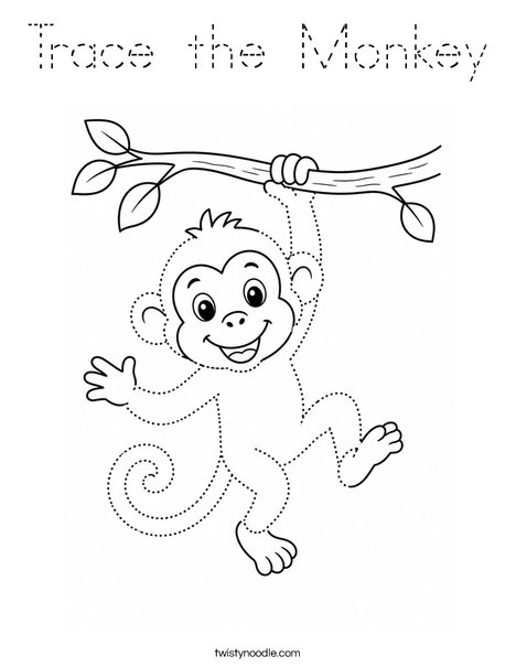 Trace the Monkey Coloring Page