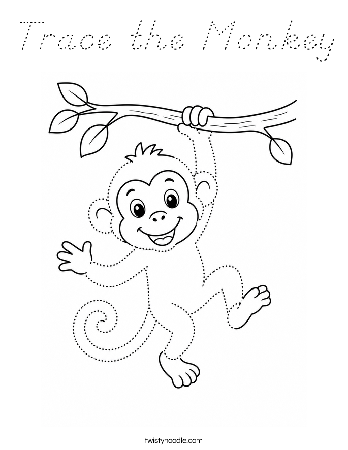 Trace the Monkey Coloring Page