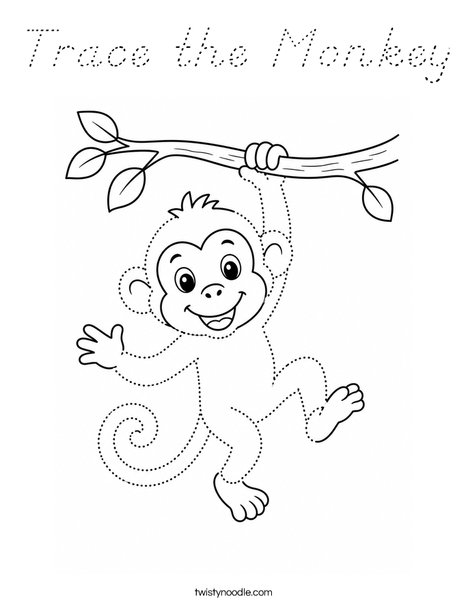 Trace the Monkey Coloring Page