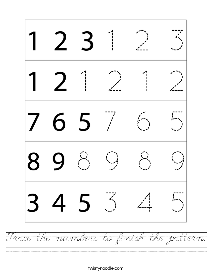 Trace the numbers to finish the pattern. Worksheet