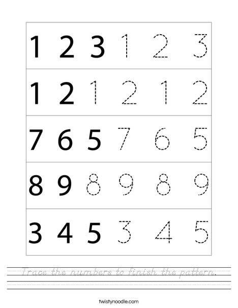 Trace the number to finish the pattern. Worksheet