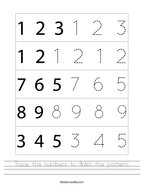 Trace the numbers to finish the pattern Handwriting Sheet