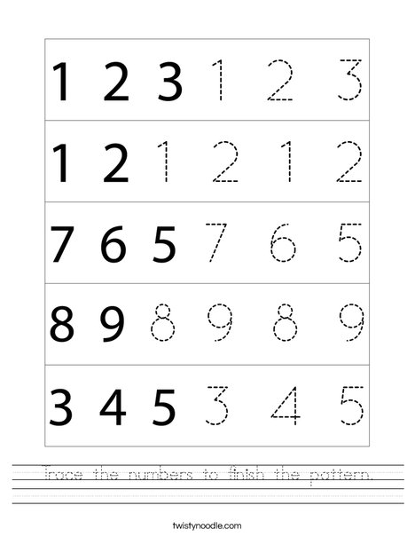 one two three four five Worksheet - Twisty Noodle