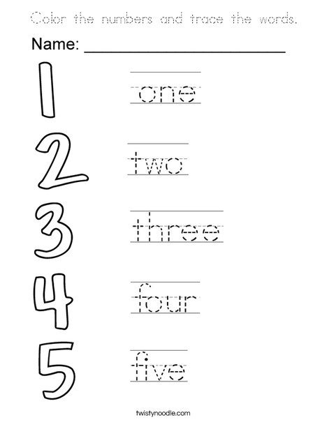 Trace the number words Coloring Page