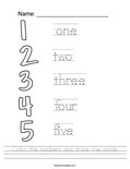 Color the numbers and trace the words. Worksheet
