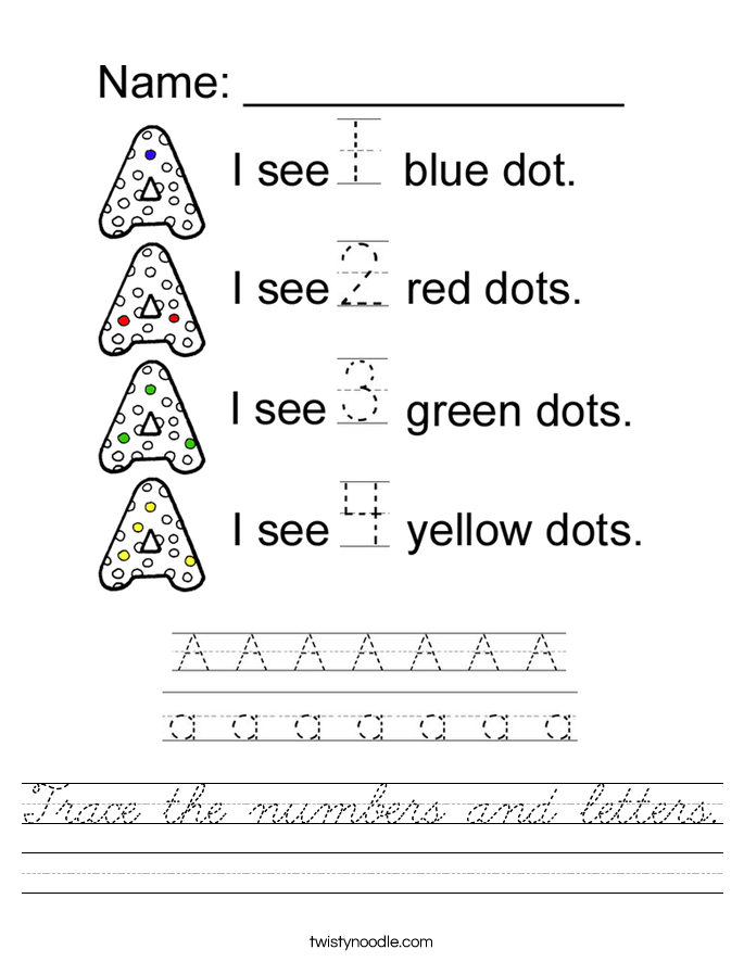 Trace the numbers and letters. Worksheet