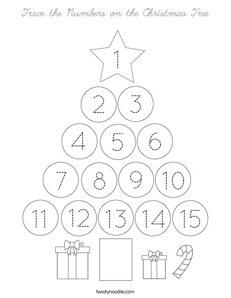 Trace the Numbers on the Christmas Tree Coloring Page