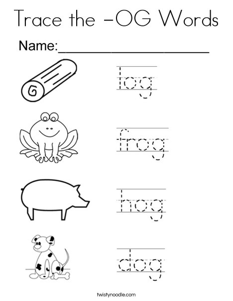 Trace the -OG Words Coloring Page