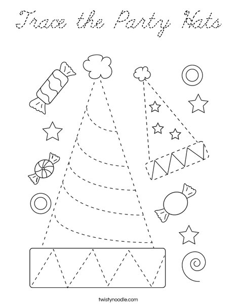 Trace the Party Hats Coloring Page