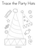 Trace the Party Hats Coloring Page