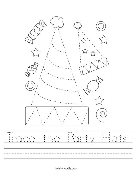 Trace the Party Hats Worksheet