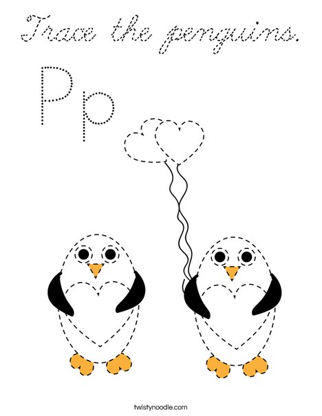 Trace the penguins.  Coloring Page