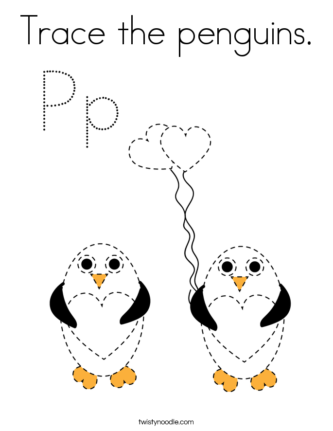 Trace the penguins. Coloring Page