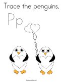 Trace the penguins Coloring Page