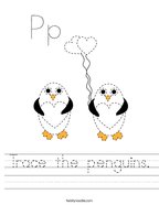 Trace the penguins Handwriting Sheet