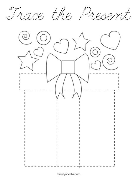 Trace the Present Coloring Page