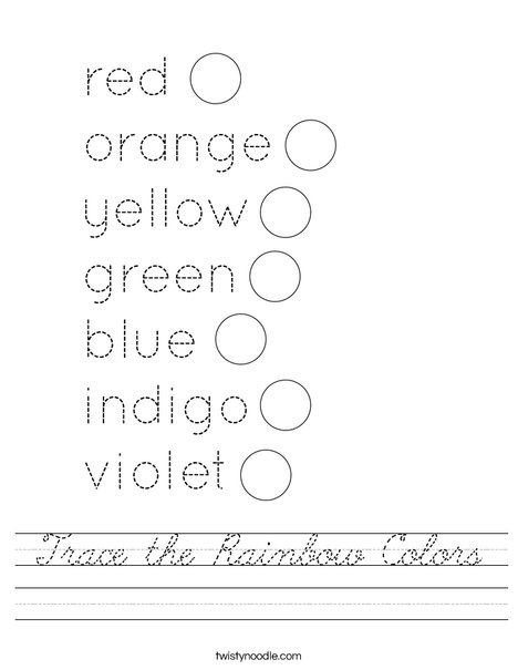 Trace the Rainbow Colors Worksheet