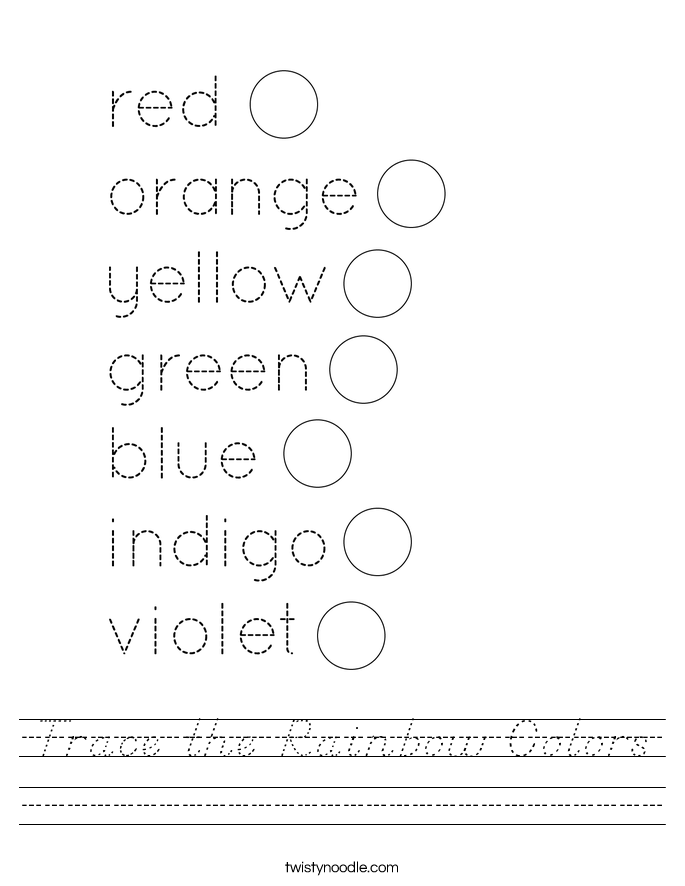 Trace the Rainbow Colors Worksheet