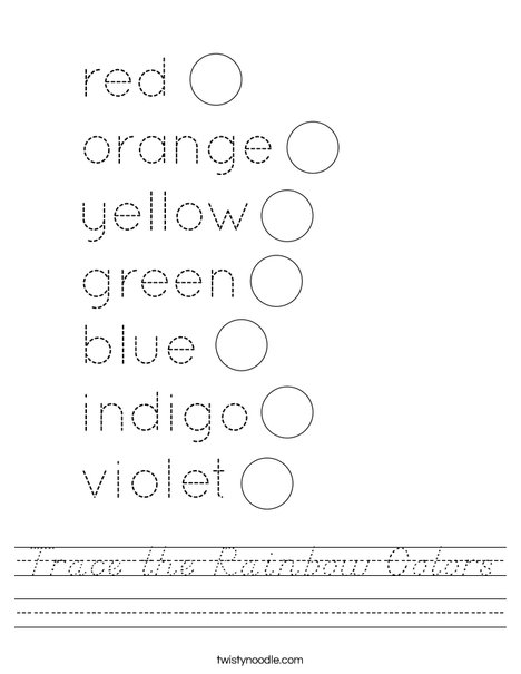 Trace the Rainbow Colors Worksheet