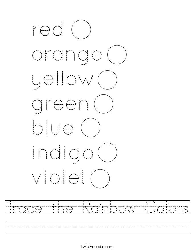 Trace the Rainbow Colors Worksheet