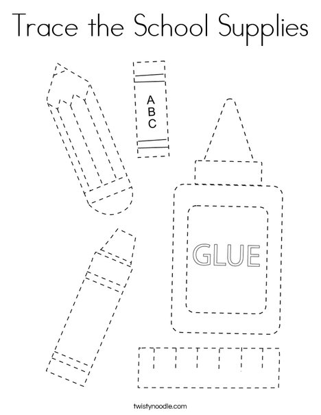 Trace the School Supplies Coloring Page