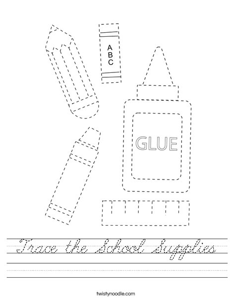 Trace the School Supplies Worksheet