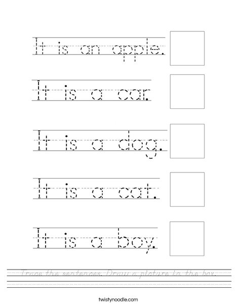 Trace the sentences. Draw a picture in the box. Worksheet