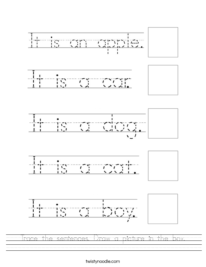 Trace The Sentences Draw A Picture In The Box Worksheet Twisty Noodle
