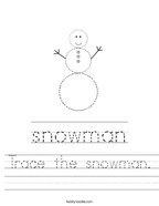 Trace the snowman Handwriting Sheet