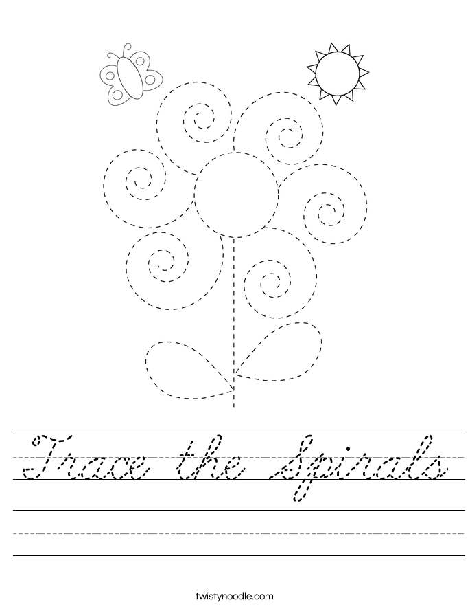 trace the spirals worksheet cursive twisty noodle