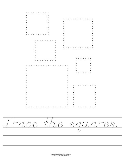 Trace the squares Worksheet - D'Nealian - Twisty Noodle