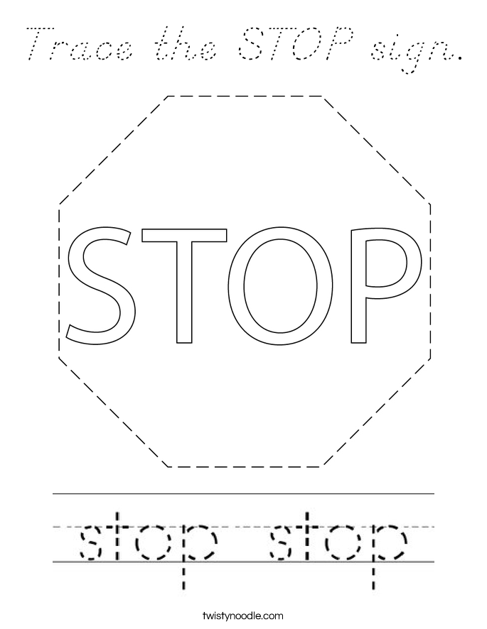 trace the stop sign coloring page dnealian twisty noodle