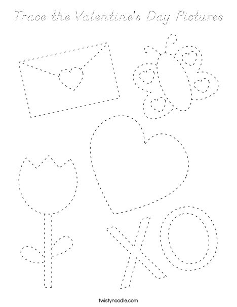 Trace the Valentine's Day Pictures Coloring Page