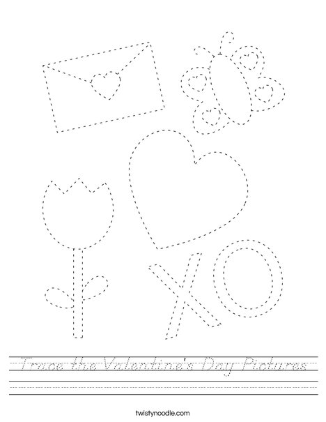 Trace the Valentine's Day Pictures Worksheet