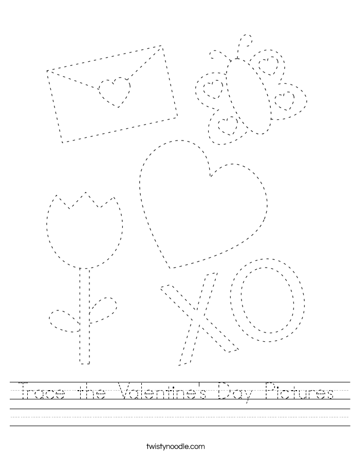 Trace the Valentine's Day Pictures Worksheet