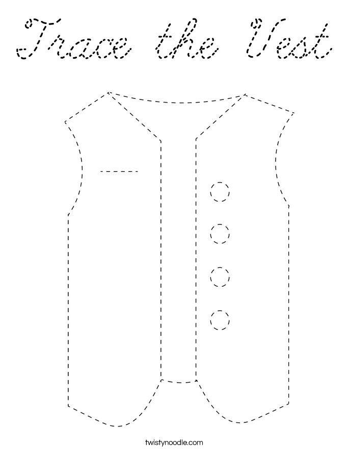 Download Trace the Vest Coloring Page - Cursive - Twisty Noodle