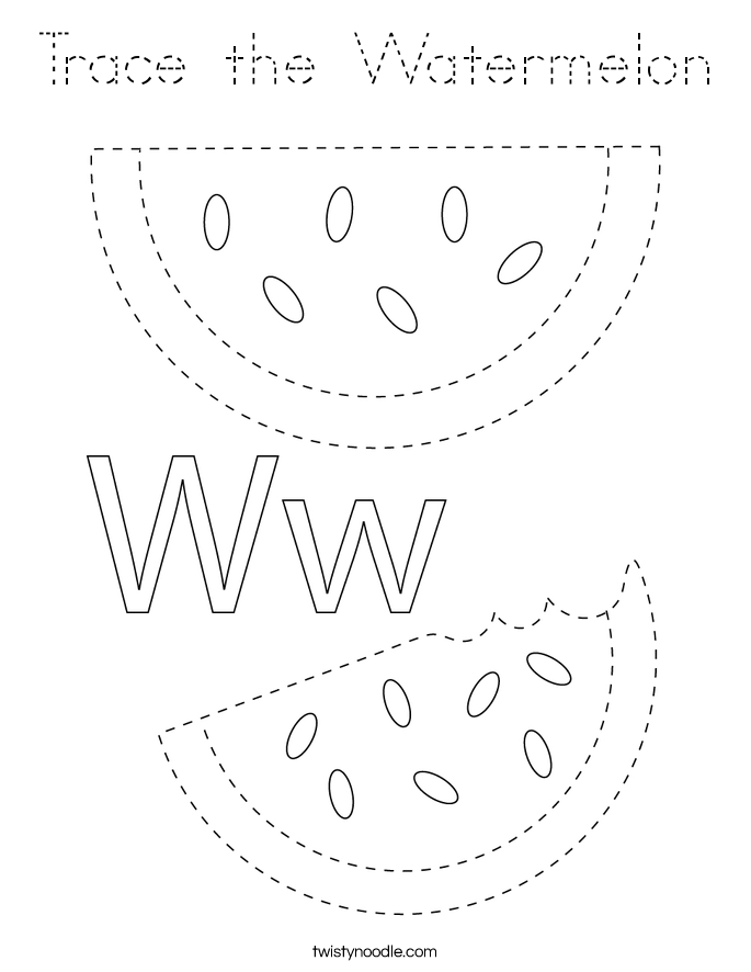 Trace the Watermelon Coloring Page