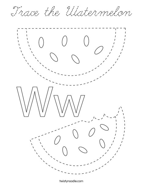 Trace the Watermelon Coloring Page