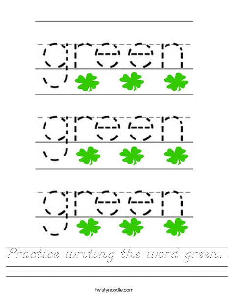 Trace the word green. Worksheet