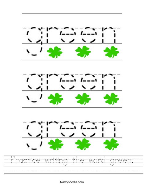 Trace the word green. Worksheet