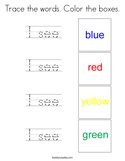 Trace the words Color the boxes Coloring Page