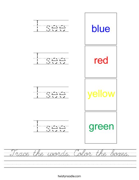 Trace the words and color the boxes Worksheet