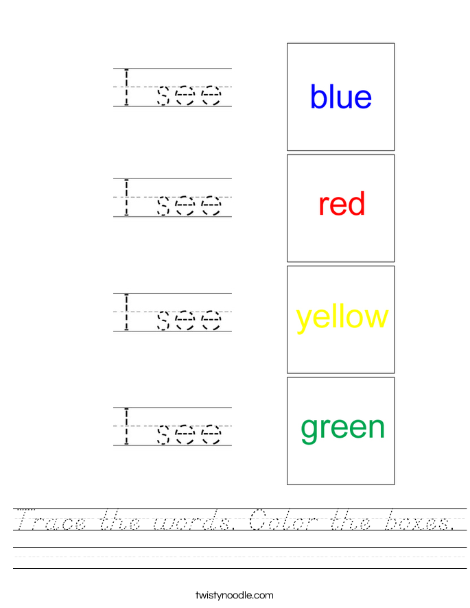 Trace the words. Color the boxes. Worksheet