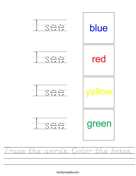 Trace the words and color the boxes Worksheet