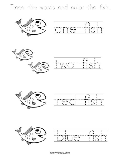 Trace the words and color the fish. Coloring Page