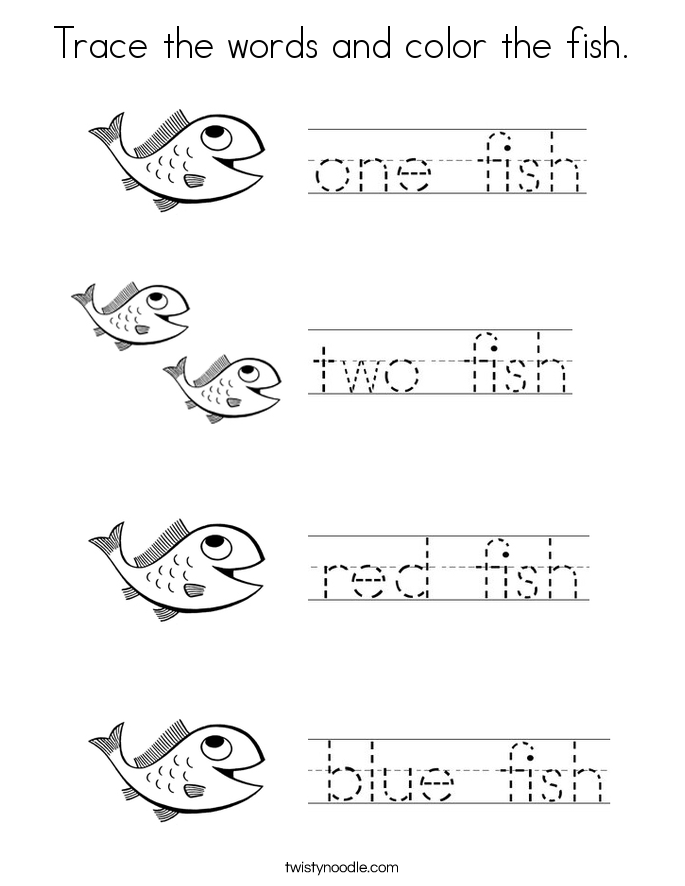 Trace the words and color the fish. Coloring Page