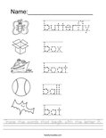 Trace the words that begin with the letter B. Worksheet