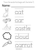 Trace the words that begin with the letter C Coloring Page