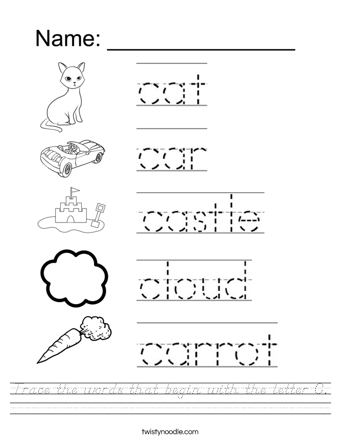 Trace the words that begin with the letter C. Worksheet