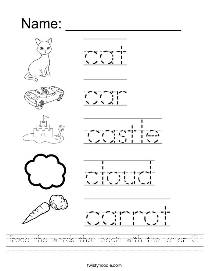 Trace The Words That Begin With The Letter C Worksheet Twisty Noodle Trace The Words That Begin With The Letter C Worksheet Twisty Noodle